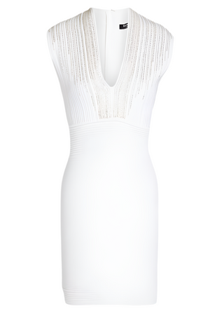 Balmain Womens White Silver Embellished Mini Dress