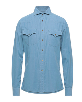 Brunello Cucinelli Western Corduroy Light Blue Casual Shirt