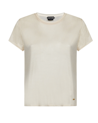 Tom Ford Womens Silk Cream Short Sleeve Crew Neck Top