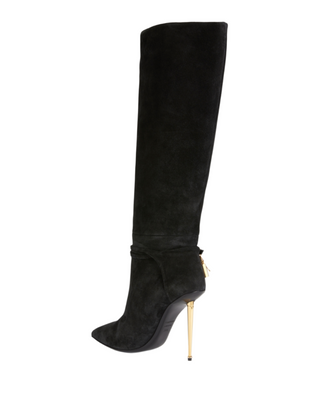 Tom Ford Womens Suede Knee High Padlock Boot 105 MM In Black