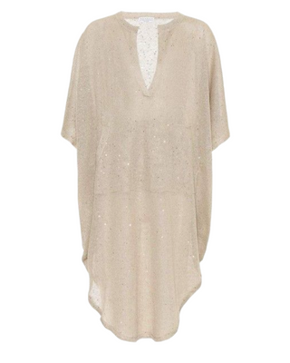 Brunello Cucinelli Womens Beige Linen & Silk Tunic Top