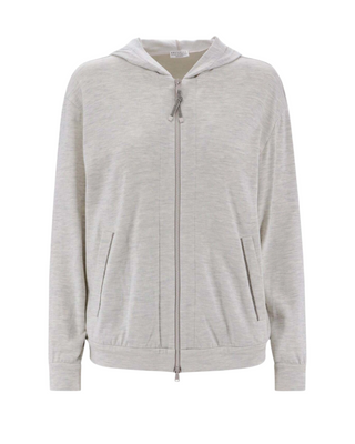 Brunello Cucinelli Womens Light Grey Full-Zip Cotton Hoodie