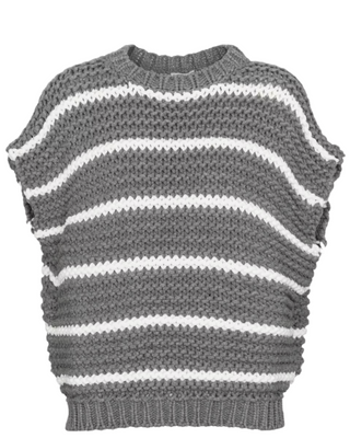 Brunello Cucinelli Womens Knit Sleeveless Sweater in Light Grey & White