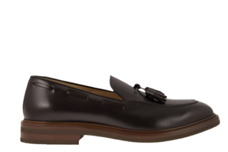 Brunello Cucinelli Mens Leather Tassle Loafers in Burgundy