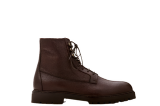 Brunello Cucinelli Mens Pebbled Leather Brown Shearling Boots
