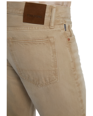 Tom Ford Mens Slim Fit Beige Distressed Denim Jeans