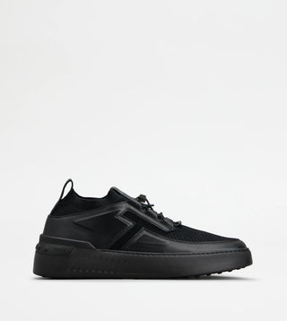TODS Mens Leather And High Tech Fabric Sneakers In Black