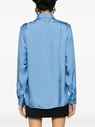 Tom Ford Womens Blue Pleated Long-Sleeved Dress Shirt