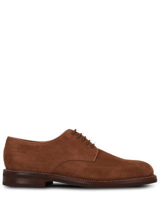 Brunello Cucinelli Mens Suede Brown Derby Shoes