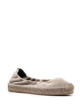 Brunello Cucinelli Seude Leather Women's Grey Espadrilles In Roccia + Ultra Black