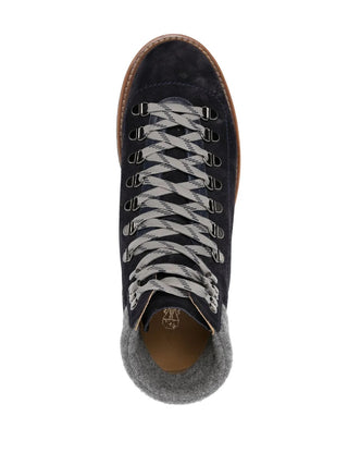 Brunello Cucinelli New Mens Suede Ankle Hiking Boots in Dark Blue