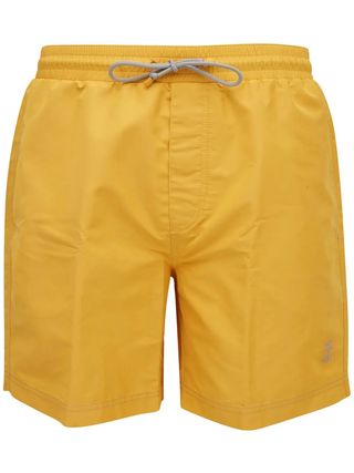 Brunello Cucinelli Mens Yellow Logo-Embroidered Swim Shorts