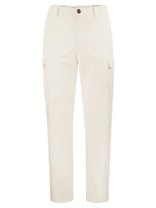 Brunello Cucinelli Mens White Subtle Striped Detail Cargo Trouser Pant