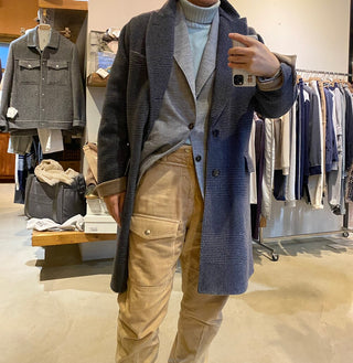 Brunello Cucinelli New Lana Wool Cashmere Grey Check Coat