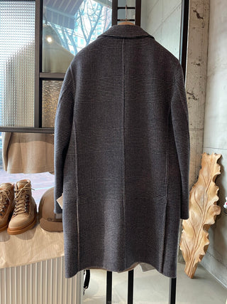 Brunello Cucinelli New Lana Wool Cashmere Grey Check Coat