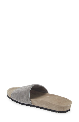 Brunello Cucinelli Women's Monil Suede Detailed Slide Sandal Slippers in Grey