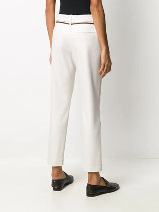 Brunello Cucinelli Womens PANTS In WHITE With Leather Brown Belt