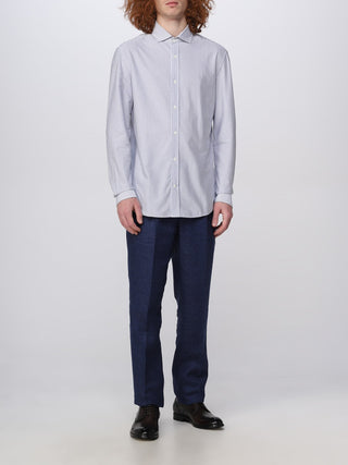 Brunello Cucinelli Mens Shirt Blue with White Stripes