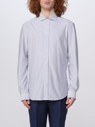 Brunello Cucinelli Mens Shirt Blue with White Stripes