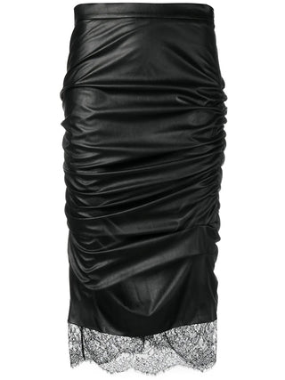 Tom Ford Womens Ruched Black Eco-Leather Midi Skirt