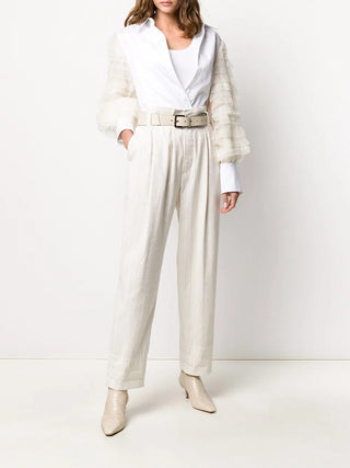 Brunello Cucinelli Womens Natural Pleated Striped Beach Pants