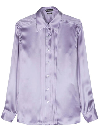 Tom Ford Womens Lilac Pleated Silk Shirt