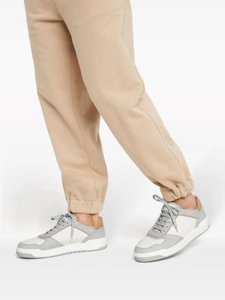 Brunello Cucinelli Mens White Grey  Perforated Sneakers