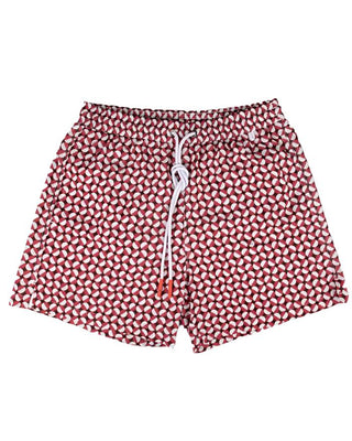 Isaia Men's Red Geometric Pattern Swim Trunks
