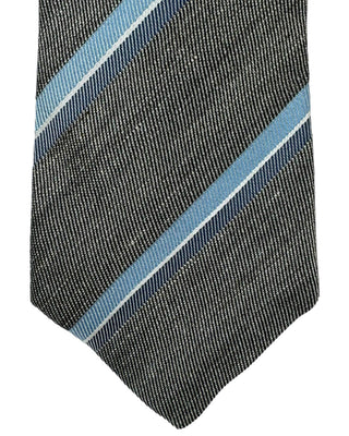 Brunello Cucinelli Grey Blue Striped Linen Silk Blend Men's Tie