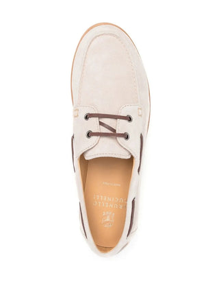 Brunello Cucinelli Men's Suede Boat Shoes In Beige