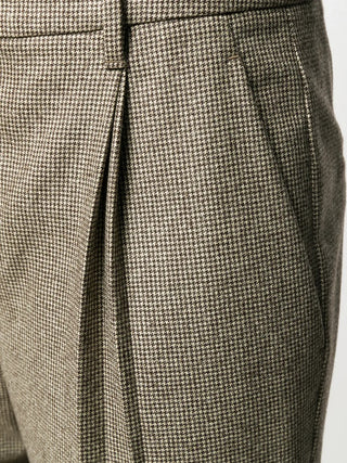 Brunello Cucinelli Womens Black & Beige Patterned Wool Pant