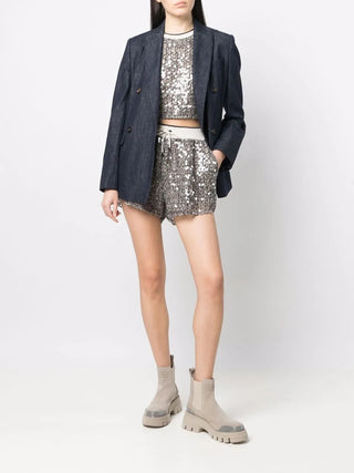 Brunello Cucinelli Womens Silver Embellished Top