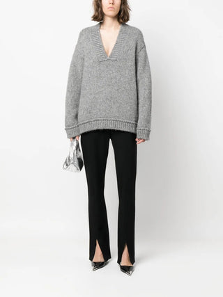 Tom Ford Womens Light Grey Alpaca Wool V-Neck Sweater
