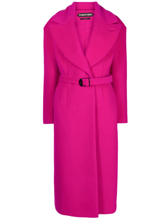 Tom Ford Womens Faux Fur Belted Pink Coat