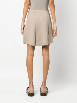 Brunello Cucinelli Women's Light Brown Beige Pleated Viscose Linen Mini Skirt