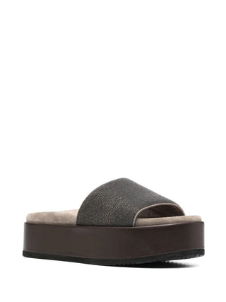 Brunello Cucinelli Women's Open Toe Slides In Dark Brown