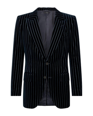 Tom Ford Mens Black Velvet Pin Striped Blazer Jacket