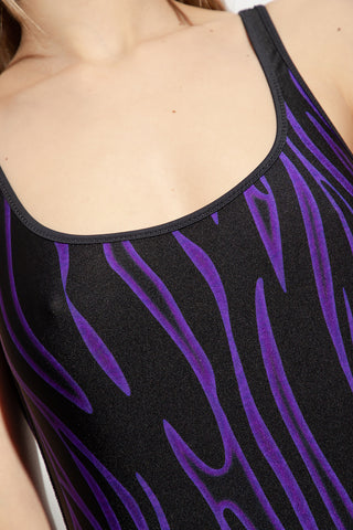 Versace New Women's Reversible Swimsuit Black Purple Logo