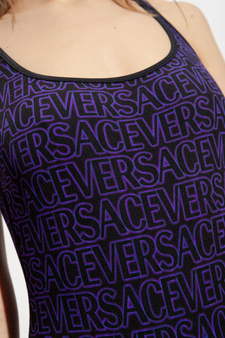 Versace New Women's Reversible Swimsuit Black Purple Logo