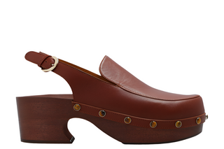 Chloe Aurna Slingback Clog Shoes In Brown With Real Wood Structure
