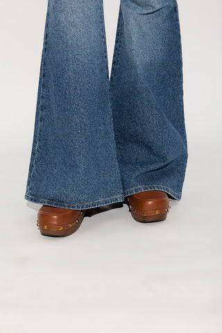 Chloe Aurna Slingback Clog Shoes In Brown With Real Wood Structure