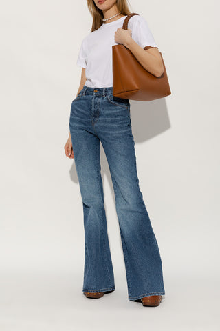 Chloe Aurna Slingback Clog Shoes In Brown With Real Wood Structure