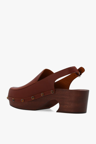 Chloe Aurna Slingback Clog Shoes In Brown With Real Wood Structure