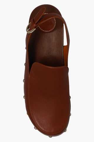 Chloe Aurna Slingback Clog Shoes In Brown With Real Wood Structure