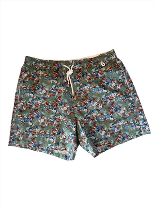 Isaia New Mens Green Blue Brown Floral Patterned Swim Trunk