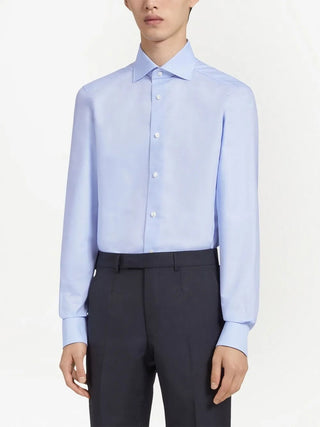 Zegna Mens Trofeo Cotton Shirt In Light Blue