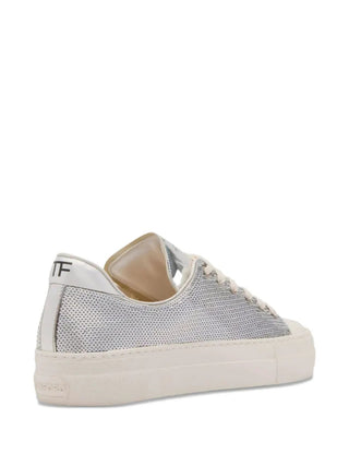 Tom Ford Womens Grace Sequin Embroidery Silver Low Top Sneakers