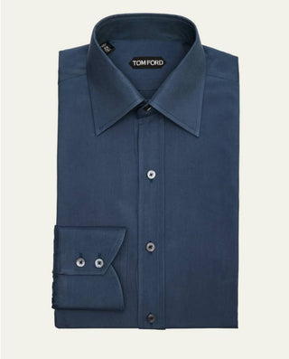 Tom Ford Men's 100% Silk Dark Blue Solid Button Down