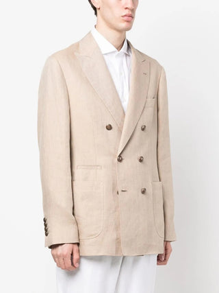 Brunello Cucinelli Mens Linen Beige Double Breasted Blazer