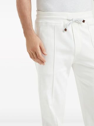 Brunello Cucinelli Mens Cotton Fleece Trousers In Off White